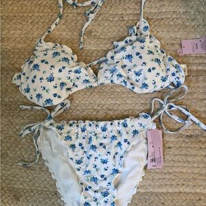 Floral Bikini Set with Blue Flowers